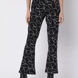Vero Moda Women Black Printed High-Rise Bootcut Trousers-image-47