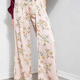 ZALORA OCCASION Women Pink Floral Printed Pleated Parallel Trousers-picture-46