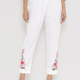 PINKVILLE JAIPUR Women White Embroidered Straight Fit Pleated Trousers-image-51