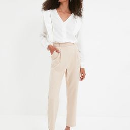 Trendyol Women Beige Pleated Trousers-image-81