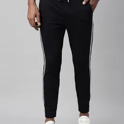 Breakbounce Men Black Striped Slim Fit Joggers Trousers-image-94