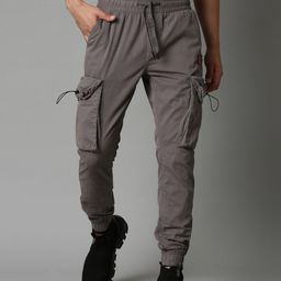 Breakbounce Men Grey Comfort MId Rise Cotton Slim Fit Cargos-image-70