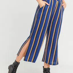 Zink London Women Striped High-Rise Culottes Trousers-image-65