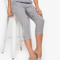 ZALORA WORK Women White Checked Tapered Fit Cigarette Trousers-picture-48