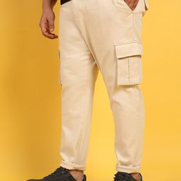 Instafab Plus Men Beige Relaxed Easy Wash Cargos Trousers-image-75