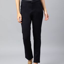 Xpose Women Navy Blue Smart Straight Fit High-Rise Trousers-image-55