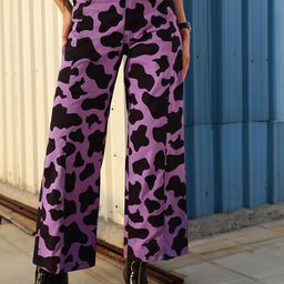STREET 9 Women Lavender Printed Relaxed High-Rise Trousers-image-37