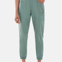 People Women Green High-Rise Joggers Trousers-picture-48