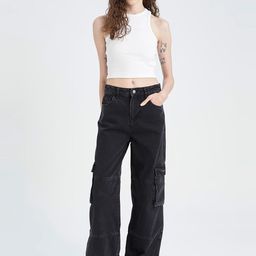 DeFacto Women Mid Rise Cargo Relaxed Fit Pure Cotton Jeans-image-62