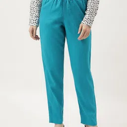Marks & Spencer Women Linen Tapered Fit High-Rise Trousers-image-73