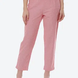 Biba Women Coral Striped Smart Slim Fit Trousers-image-87