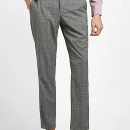 SELECTED Men Grey Checked Slim Fit Trousers-image-12