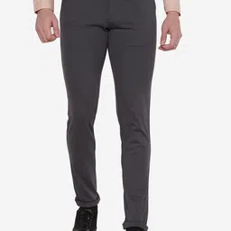 JB STUDIO Men Charcoal Solid Cotton Slim Fit Formal Trousers-image-1
