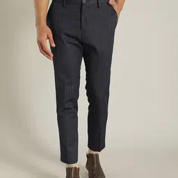 Indian Terrain Men Mid-Rise Striped Brooklyn Slim Fit Trousers-image-43