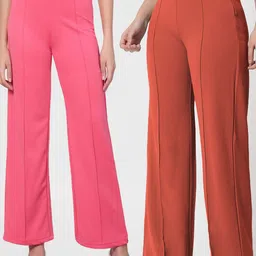 Kotty Women Pack Of 2 Straight Fit High-Rise Easy Wash Trousers-image-58