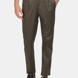 Blackberrys Men Olive Green Comfort Pleated Trousers-image-20