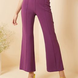 RARE Women Purple High-Rise Plain Bootcut Trousers-image-45