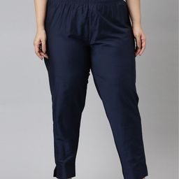 Go Colors Women Navy Blue Tapered Fit Trousers-picture-27