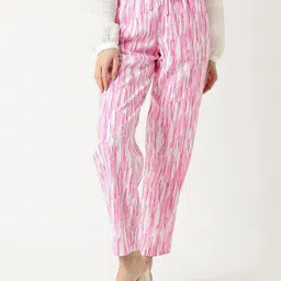 Marks & Spencer Women Abstract Printed High-Rise Pleated Linen Trousers-image-67
