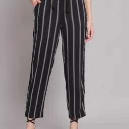 NoBarr Women Striped Waist Belt Detailing High-Rise Cropped Casual Trousers-image-75