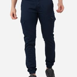 beevee Men Navy Blue Relaxed Tapered Fit Cargos Trousers-image-70