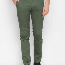 SPYKAR Men Olive Green Straight Fit Low-Rise Pure Cotton Trousers-image-26