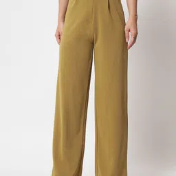 Kotty Women Brown Relaxed Straight Fit High-Rise Easy Wash Pleated Trousers-image-70