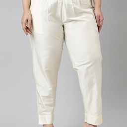 Go Colors Women Cream-Coloured Tapered Fit Trousers-picture-2