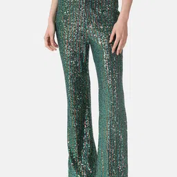 Kazo Women Sequenced Flared High-Rise Bootcut Trousers-image-64