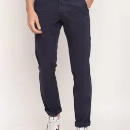 Octave Men Navy Blue Solid Cotton Trousers-image-76