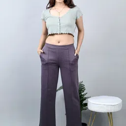 Mlada Women Original Flared Low-Rise Lint Free Parallel Trousers-image-2