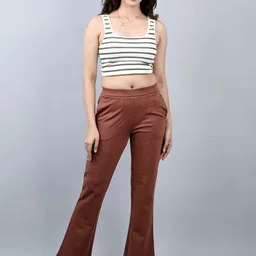 Mlada Women Original Flared Low-Rise Lint Free Cotton Trousers-image-24