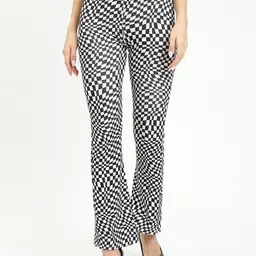 BAESD Women Checked Slim Fit Wrinkle Free Bootcut Trousers-image-50