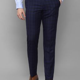 Louis Philippe Men Navy Blue Checked Slim Fit Trousers-image-102