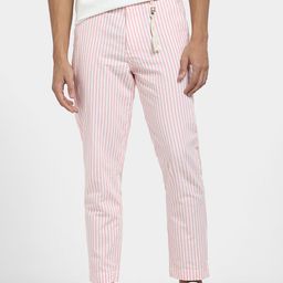 Jack & Jones Men Striped Cotton Flat-Front Plain Mid-Rise Trousers-picture-10