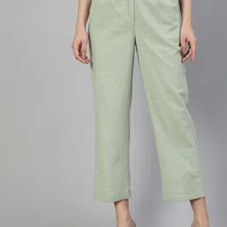 Jaipur Kurti Women Green Straight Fit High-Rise Trousers-image-92