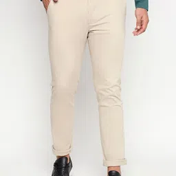 Basics Men Beige Solid Cotton Tapered Fit High-Rise Trousers-image-52