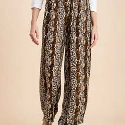 Moomaya Women Animal Printed Loose Fit High-Rise Parallel Trousers-image-85
