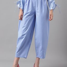 I Love She Women Relaxed Loose Fit High-Rise Cotton Cropped Trousers-image-79