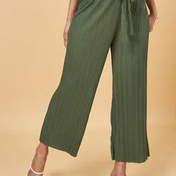 Honey by Pantaloons Women Striped High-Rise Parallel Trousers With Waist Tie-ups-image-14