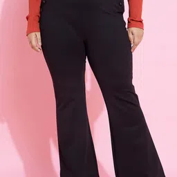 SASSAFRAS Curve Women Flared High-Rise Pocket Button Bell Bottom Trousers-image-98