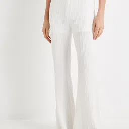 Koton Women Self Design Textured Flared High-Rise Bootcut Trousers-image-89