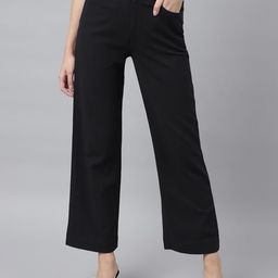 Xpose Women Comfort Flared High-Rise Cropped Pure Cotton Parallel Trousers-12