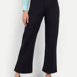 Next One Women Navy Blue Straight Fit High-Rise Easy Wash Trousers-picture-19