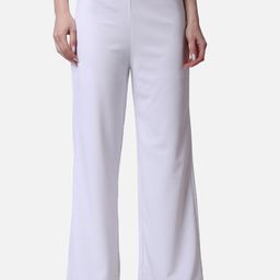 Popwings Women Relaxed Flared High-Rise Easy Wash Trousers-image-58