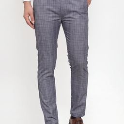 JAINISH Men Blue Checked Smart Slim Fit Cotton Formal Trousers-image-59