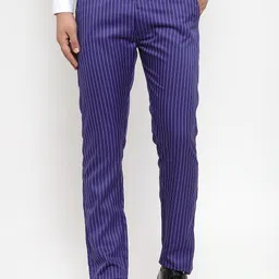 JAINISH Men Blue & White Striped Cotton Tapered Fit Trousers-image-14