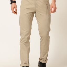 Mast & Harbour Men Beige Smart Easy Wash Chinos Trousers-image-49