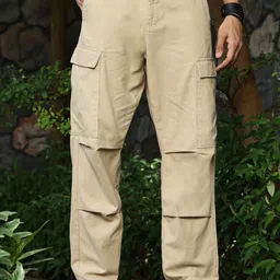 Thomas Scott Men Classic Straight Fit Mid-Rise Pure Cotton Easy Wash Cargos Trousers-image-79