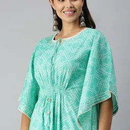 SHOWOFF Blue Printed Kaftan Kurta With Trousers-picture-7